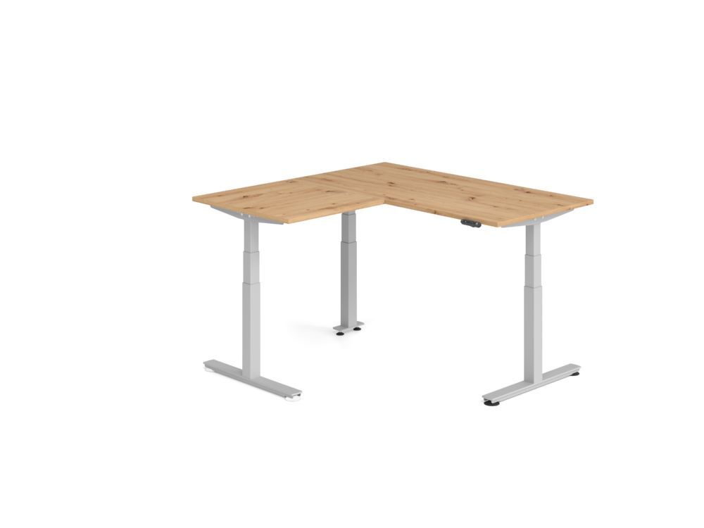 Produktbild Hammerbacher Sitz Steh Winkeltisch 160x160cm Asteiche/Silber