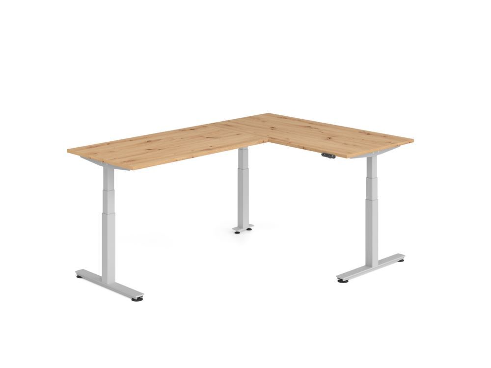 Produktbild Hammerbacher Sitz Steh Winkeltisch 240x160cm Asteiche/Silber