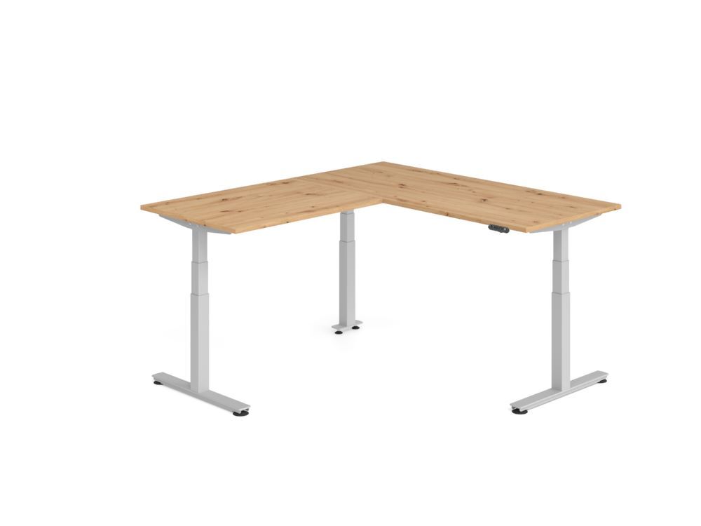 Produktbild Hammerbacher Sitz Steh Winkeltisch 200x180cm Asteiche/Silber
