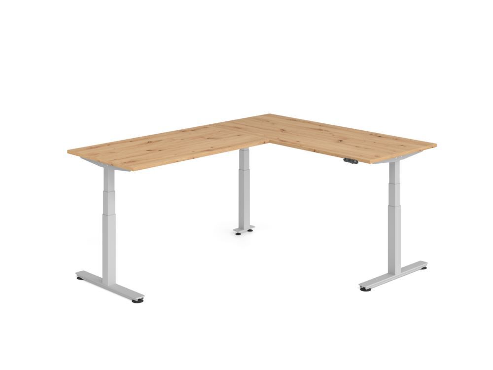 Produktbild Hammerbacher Sitz Steh Winkeltisch 240x180cm Asteiche/Silber