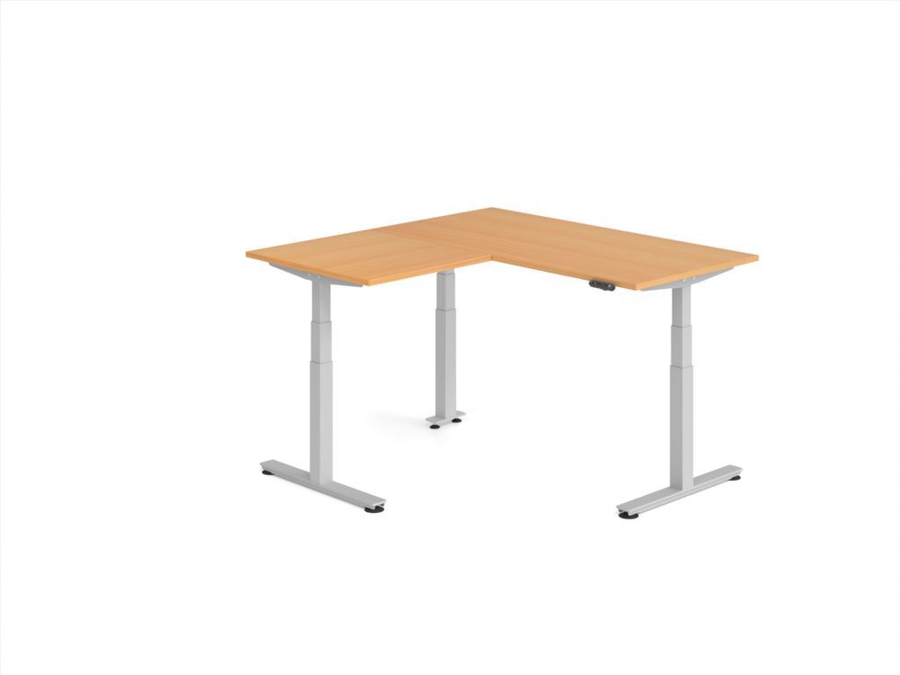 Produktbild Hammerbacher Sitz Steh Winkeltisch 160x160cm Buche/Silber