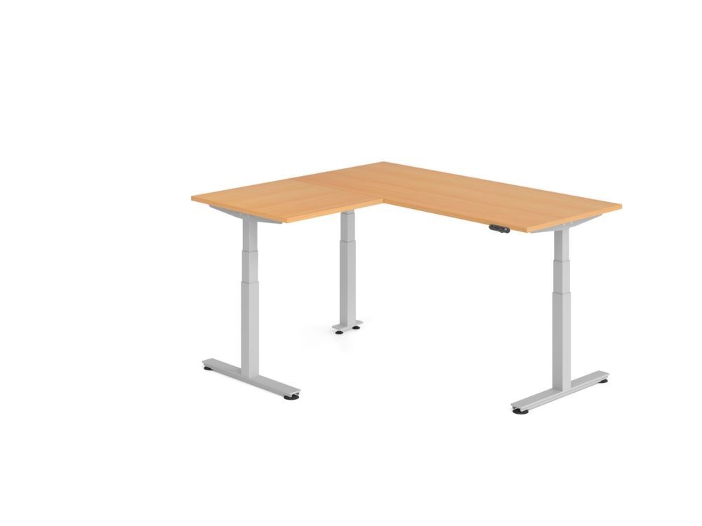 Produktbild Hammerbacher Sitz Steh Winkeltisch 160x180cm Buche/Silber