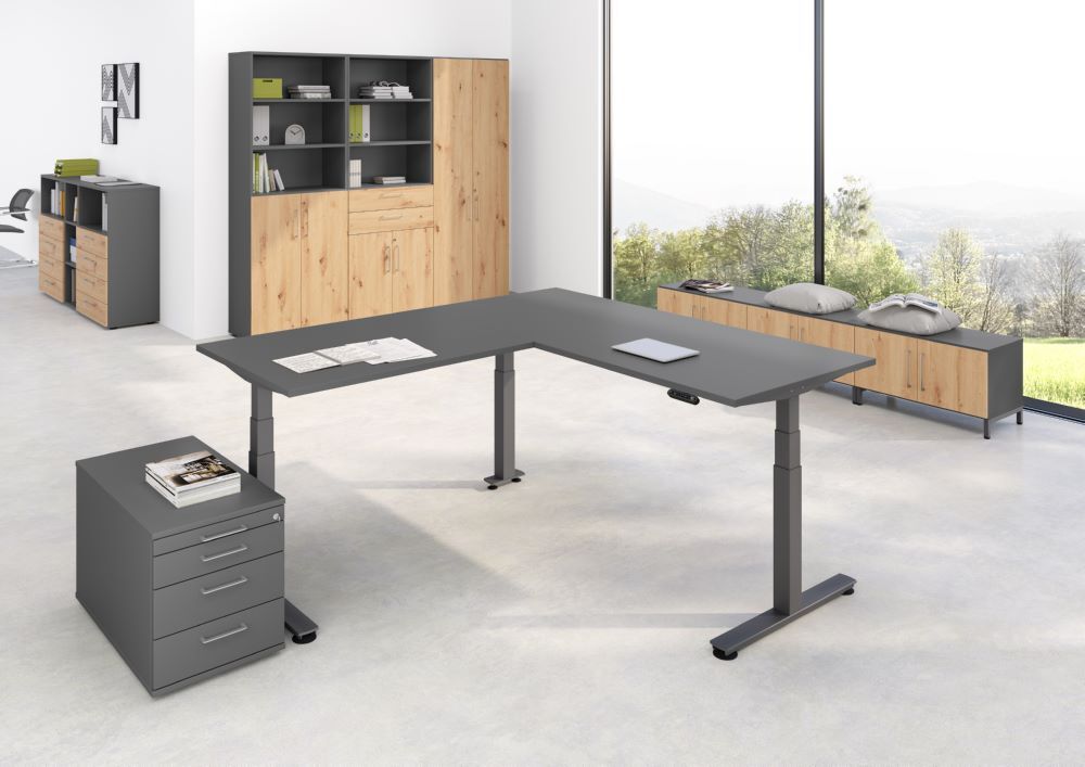 Produktbild Sitz-Steh-Winkeltisch 160x180cm Buche/Silber bild 3