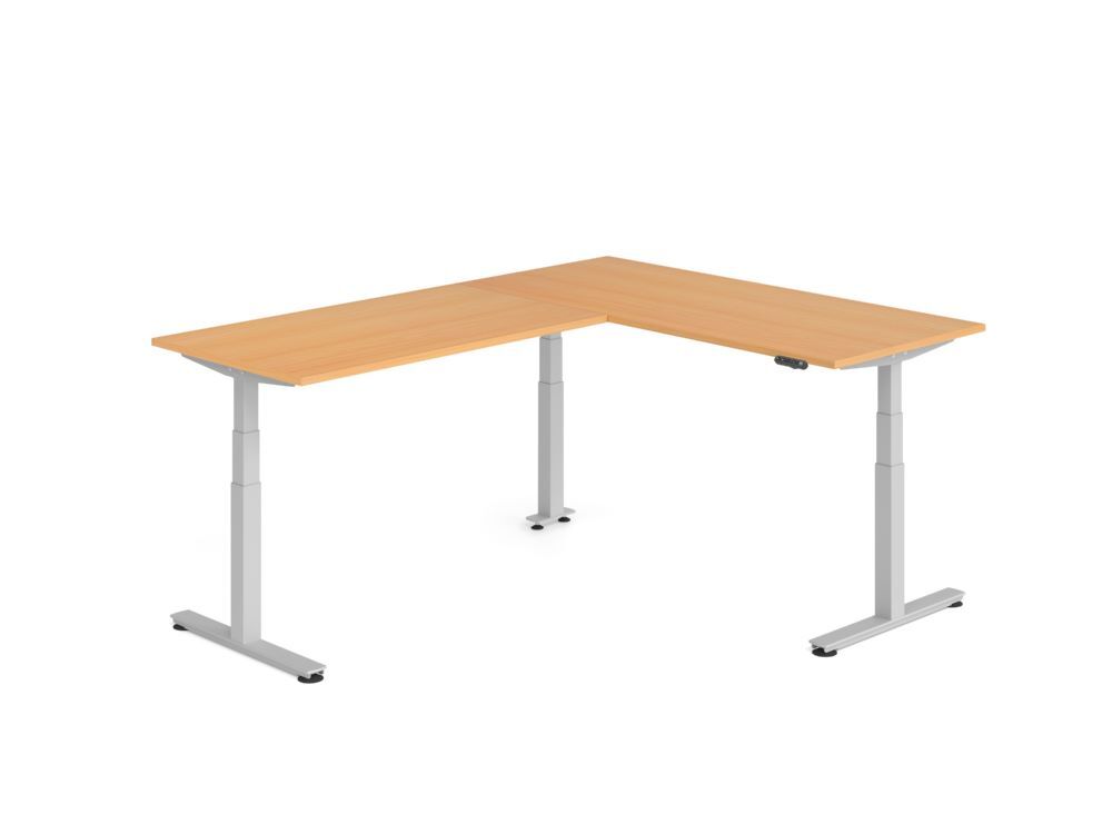 Produktbild Hammerbacher Sitz Steh Winkeltisch 240x180cm Buche/Silber