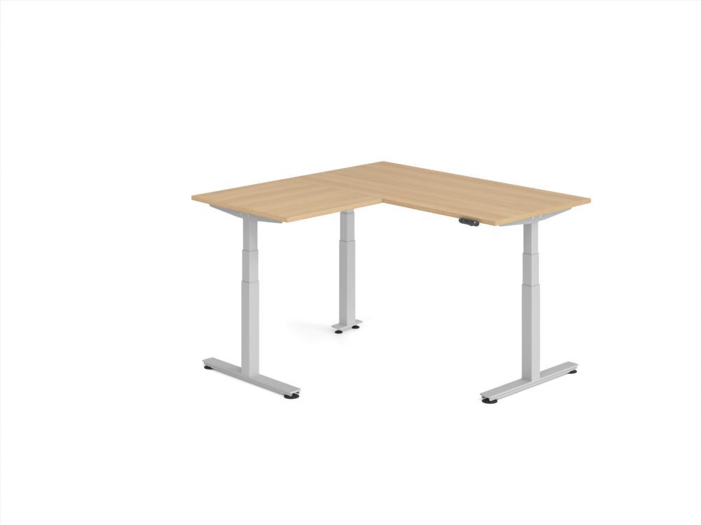 Produktbild Hammerbacher Sitz Steh Winkeltisch 160x160cm Eiche/Silber