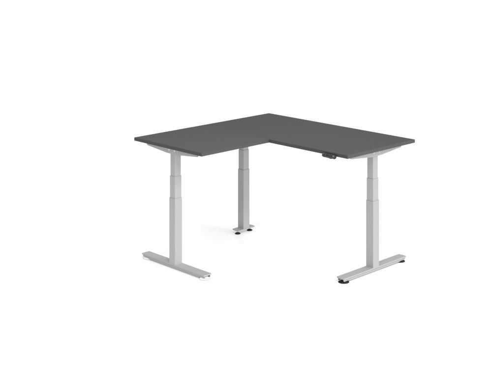 Produktbild Hammerbacher Sitz Steh Winkeltisch 160x160cm Graphit/Silber
