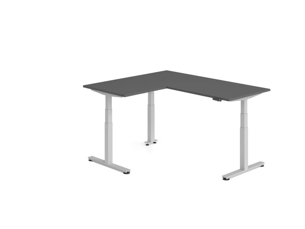 Produktbild Hammerbacher Sitz Steh Winkeltisch 160x180cm Graphit/Silber
