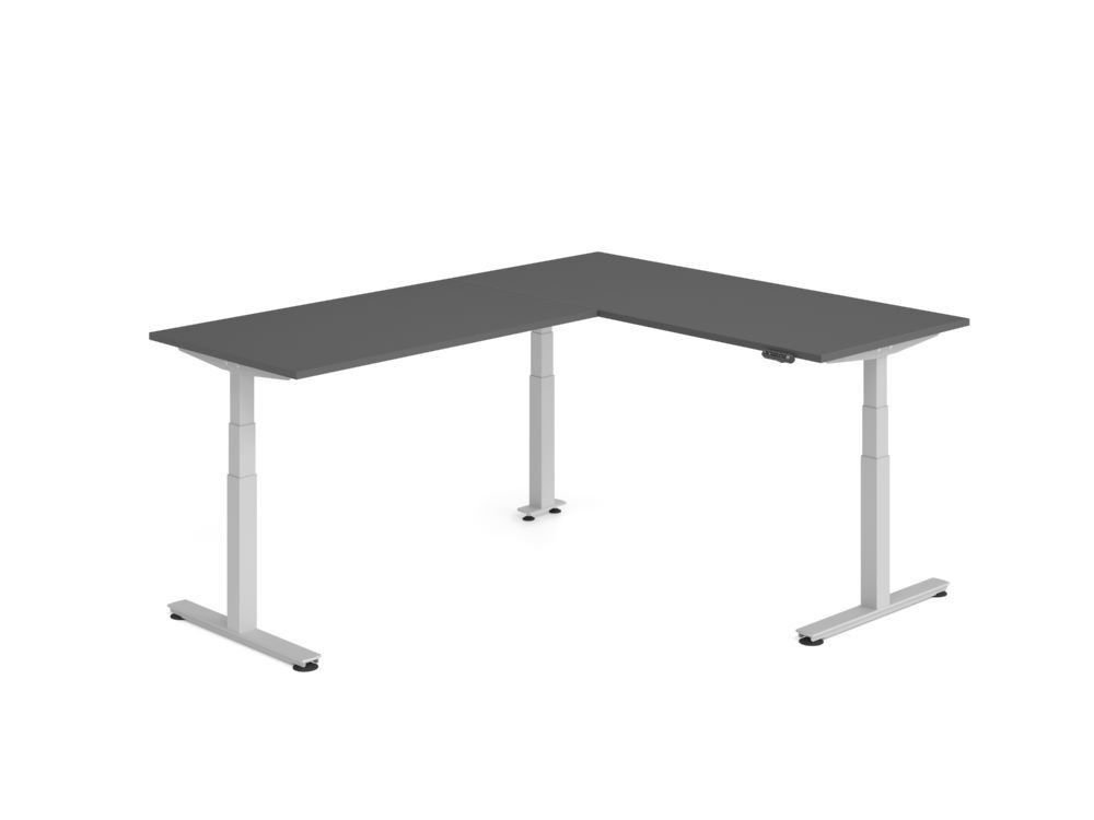 Produktbild Hammerbacher Sitz Steh Winkeltisch 240x180cm Graphit/Silber