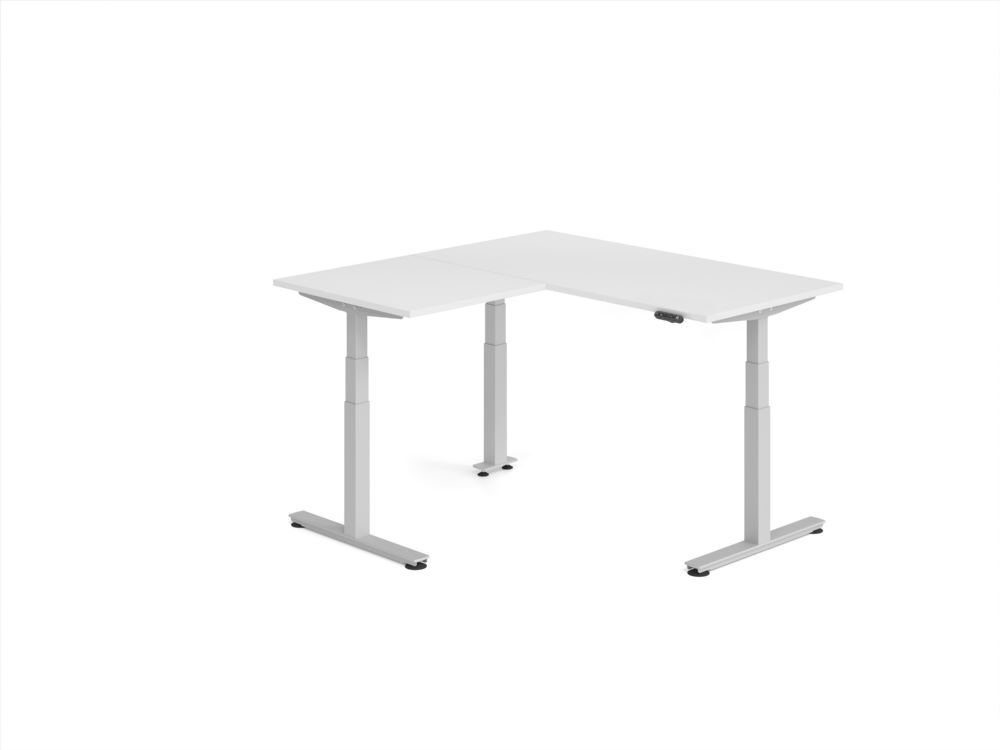 Produktbild Hammerbacher Sitz Steh Winkeltisch 160x160cm Weiß/Silber