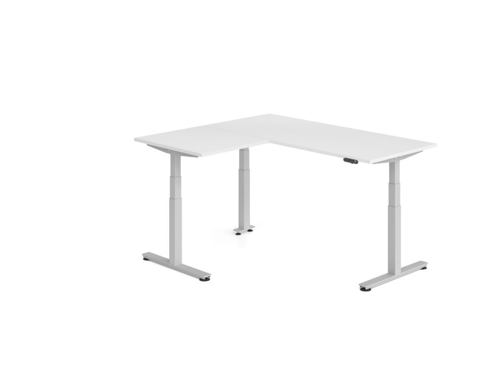 Produktbild Hammerbacher Sitz Steh Winkeltisch 160x180cm Weiß/Silber