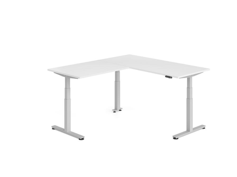 Produktbild Hammerbacher Sitz Steh Winkeltisch 200x180cm Weiß/Silber