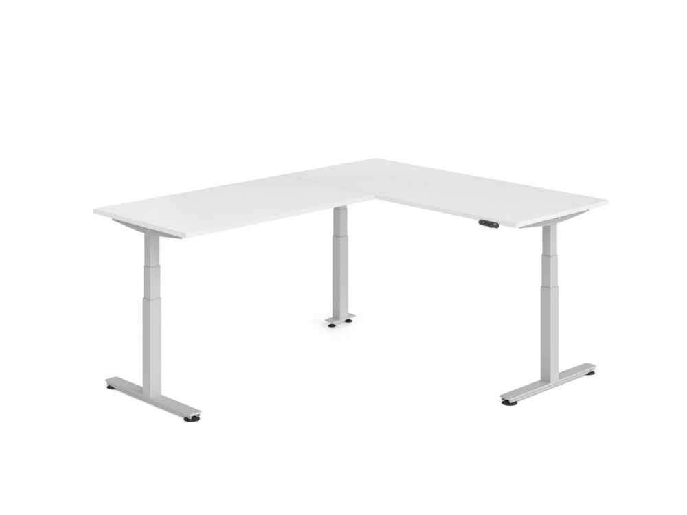 Produktbild Hammerbacher Sitz Steh Winkeltisch 240x180cm Weiß/Silber