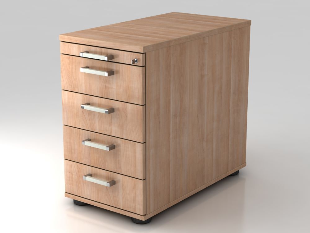 Hammerbacher Standcontainer 80 cm 4 Schubaden Schloss CE Nussbaum Produktbild Hammerbacher Standcontainer 80 cm 4 Schubaden Schloss CE Nussbaum