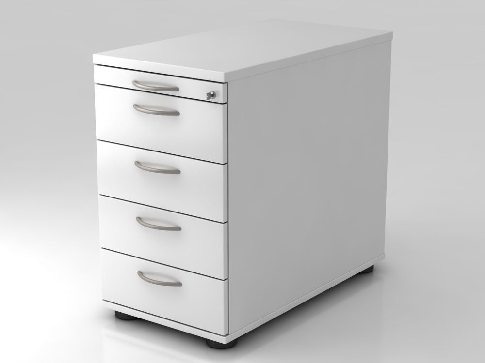 Hammerbacher Standcontainer 80 cm 4 Schubaden Schloss BM Weiß Produktbild Hammerbacher Standcontainer 80 cm 4 Schubaden Schloss BM Weiß