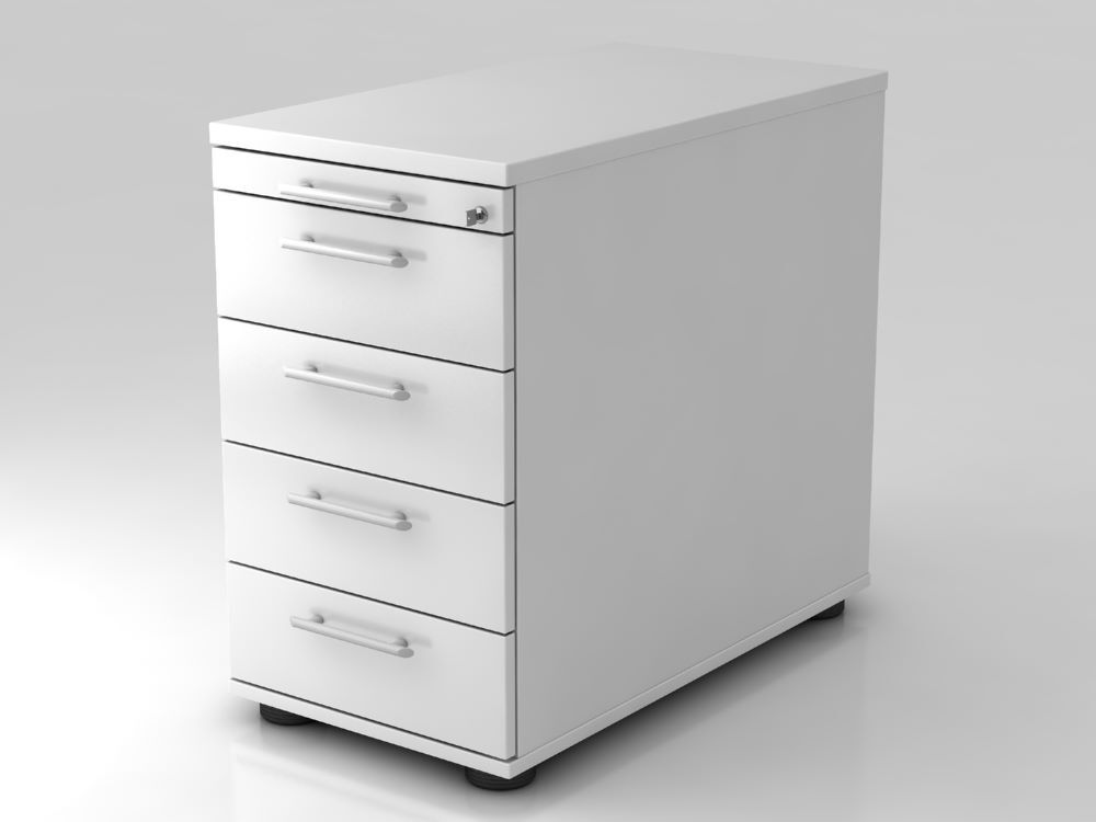 Hammerbacher Standcontainer 80 cm 4 Schubaden Schloss RE Weiß Produktbild Hammerbacher Standcontainer 80 cm 4 Schubaden Schloss RE Weiß