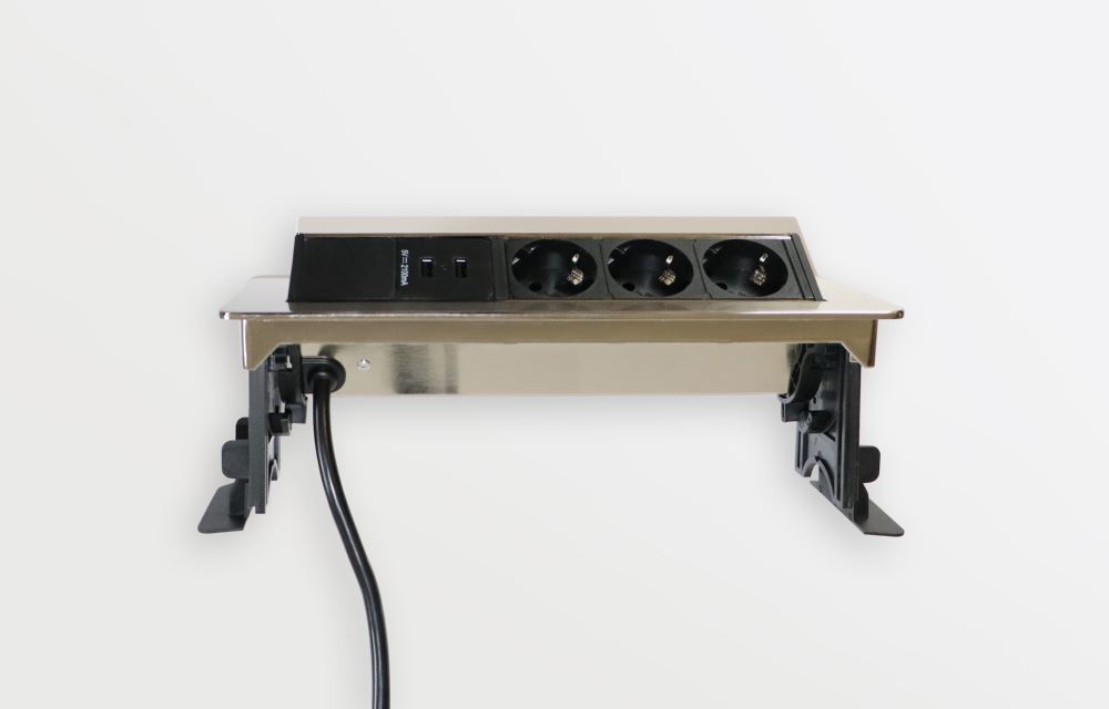 Hammerbacher Steckdosenleiste 3 VDE Steckdosen 2 x USB mit Fräsung Produktbild Hammerbacher Steckdosenleiste 3 VDE Steckdosen 2 x USB mit Fräsung