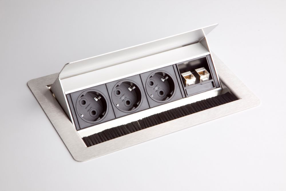 Hammerbacher Steckdosenleiste 3 x VDE Steckdose 2 x RJ45 mit Fräsung Produktbild Hammerbacher Steckdosenleiste 3 x VDE Steckdose 2 x RJ45 mit Fräsung