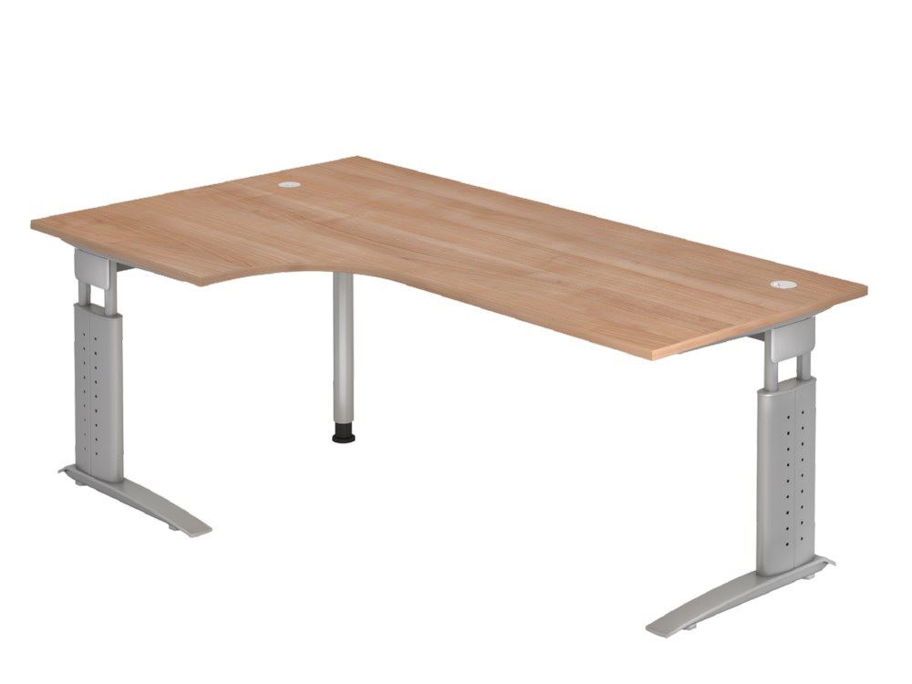 Produktbild Hammerbacher Winkeltisch C-Fuß 200 x 120 cm 90 Grad Nussbaum / Silber