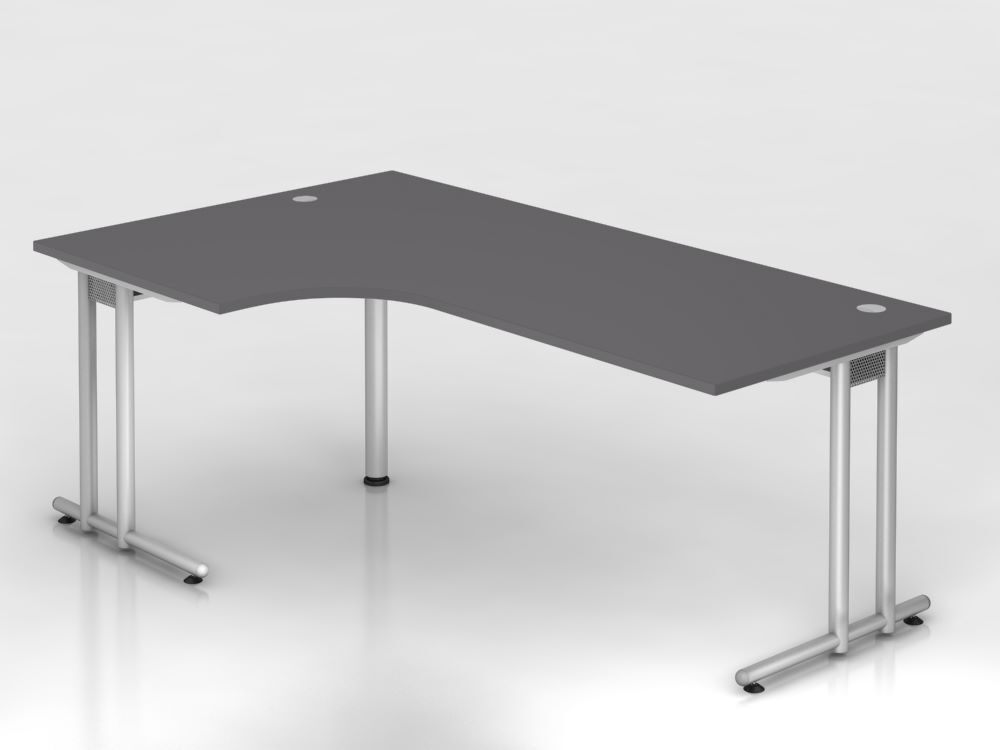 Produktbild Hammerbacher Winkeltisch C-Fuß 200x120cm 90 Grad Graphit/Silber
