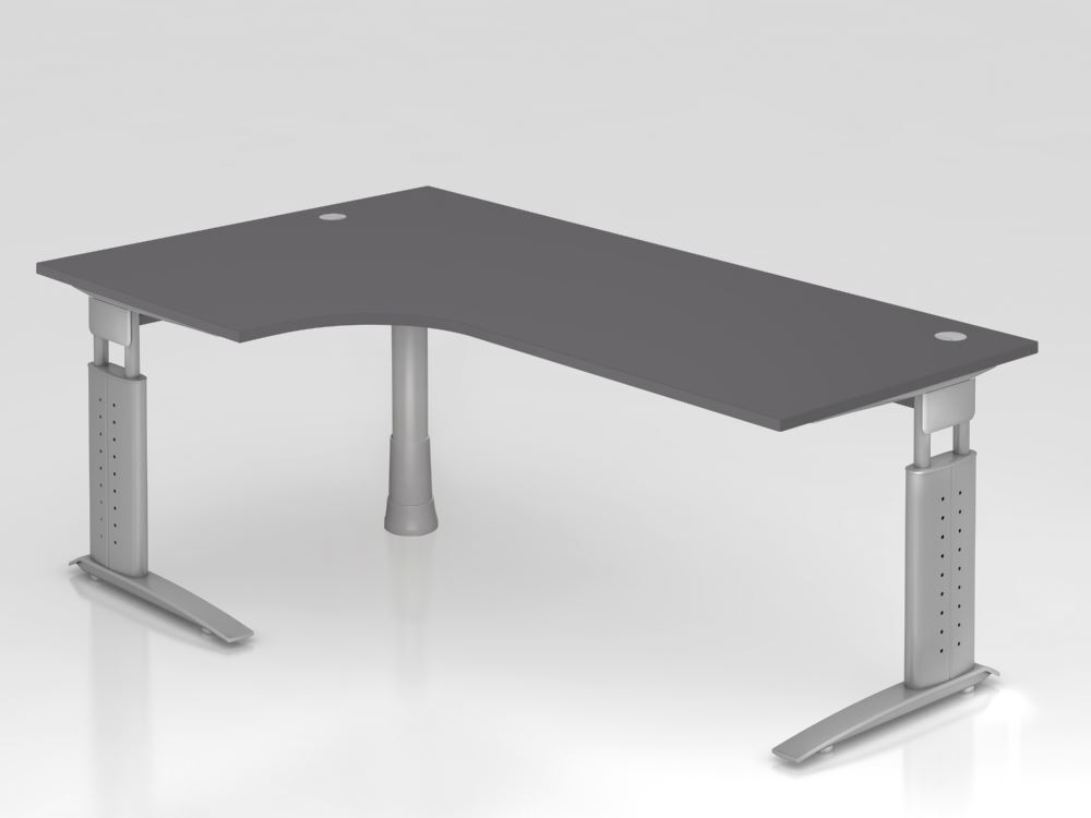 Produktbild Hammerbacher Winkeltisch C-Fuß 200x120cm 90 Grad Graphit/Silber
