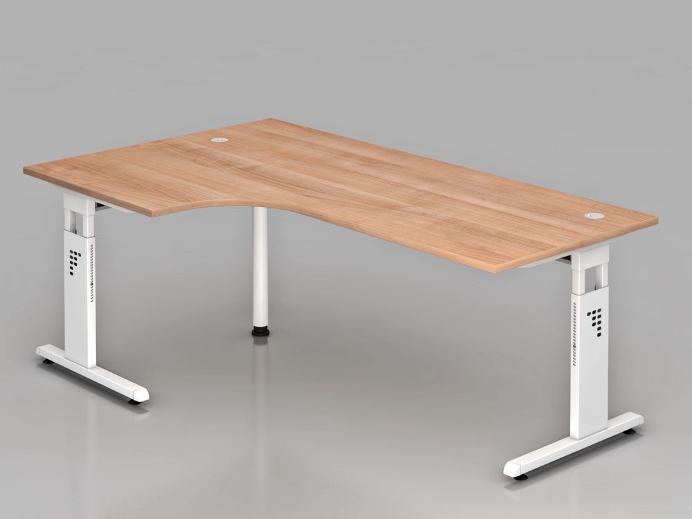 Hammerbacher Winkelschreibtisch OS82 C-Fuß 200 x 120 cm 90 Grad Nussbaum Weiß Produktbild Hammerbacher Winkelschreibtisch OS82 C-Fuß 200 x 120 cm 90 Grad Nussbaum Weiß