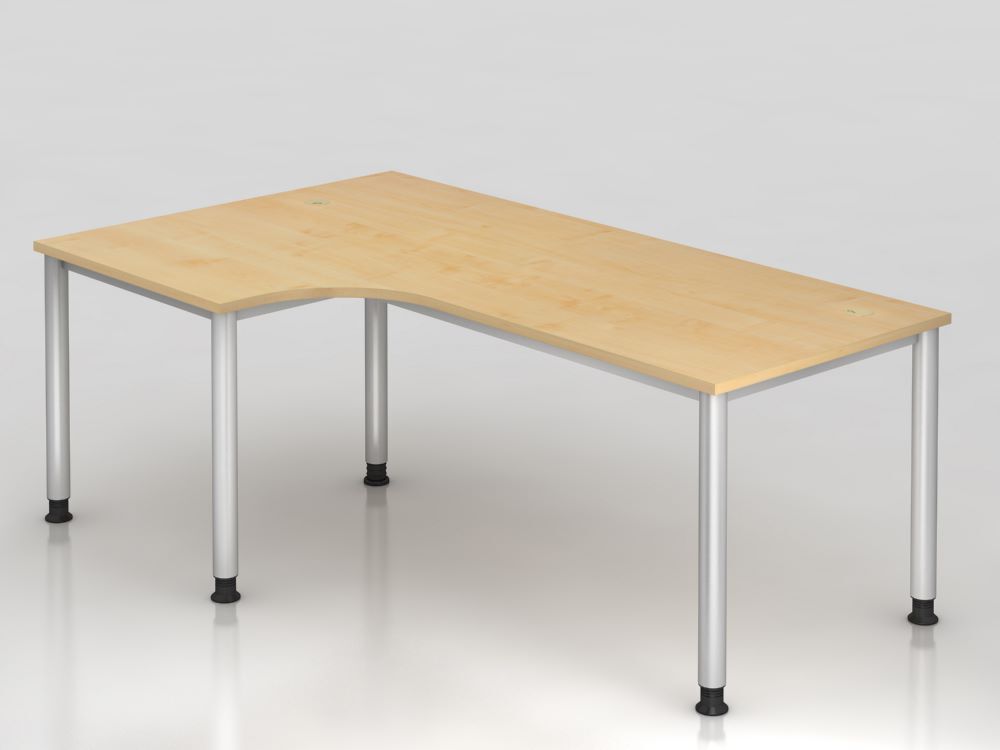 Hammerbacher Winkelschreibtisch HS82 4 Fuß rund 200 x 120 cm 90 Grad Ahorn Silber Produktbild Hammerbacher Winkelschreibtisch HS82 4 Fuß rund 200 x 120 cm 90 Grad Ahorn Silber