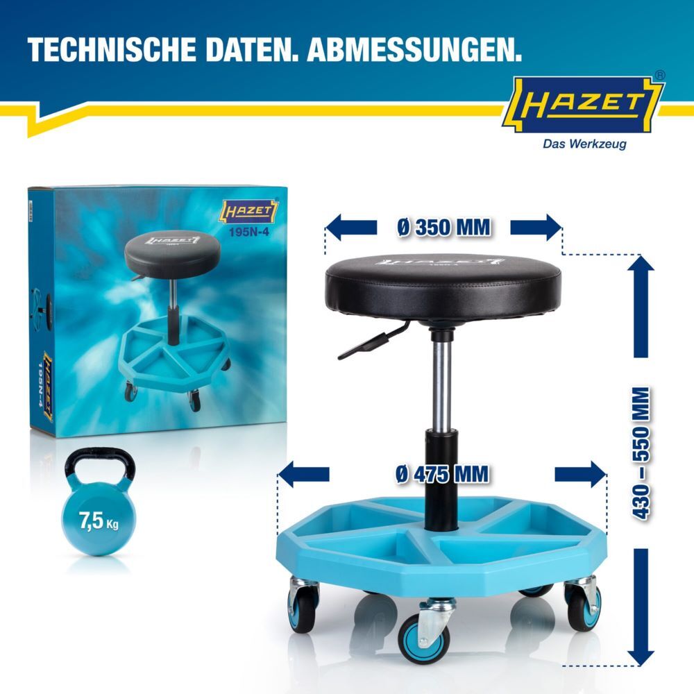 Produktbild Arbeitssitz Hocker 195N-4 bis 150 kg rollbar bild 2