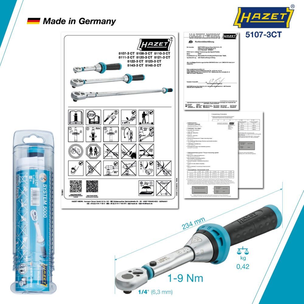 Hazet Drehmomentschlüssel mit DAkkS Kalibrierschein 5107-3CTCAL Vierkant Länge 234 mm Produktbild Hazet Drehmomentschlüssel mit DAkkS Kalibrierschein 5107-3CTCAL Vierkant Länge 234 mm bild 6