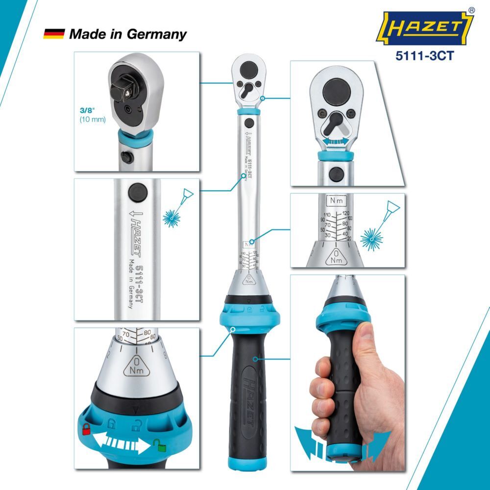 Hazet Drehmomentschlüssel mit DAkkS Kalibrierschein 5111-3CTCAL Vierkant Länge 375 mm Produktbild Hazet Drehmomentschlüssel mit DAkkS Kalibrierschein 5111-3CTCAL Vierkant Länge 375 mm bild 3