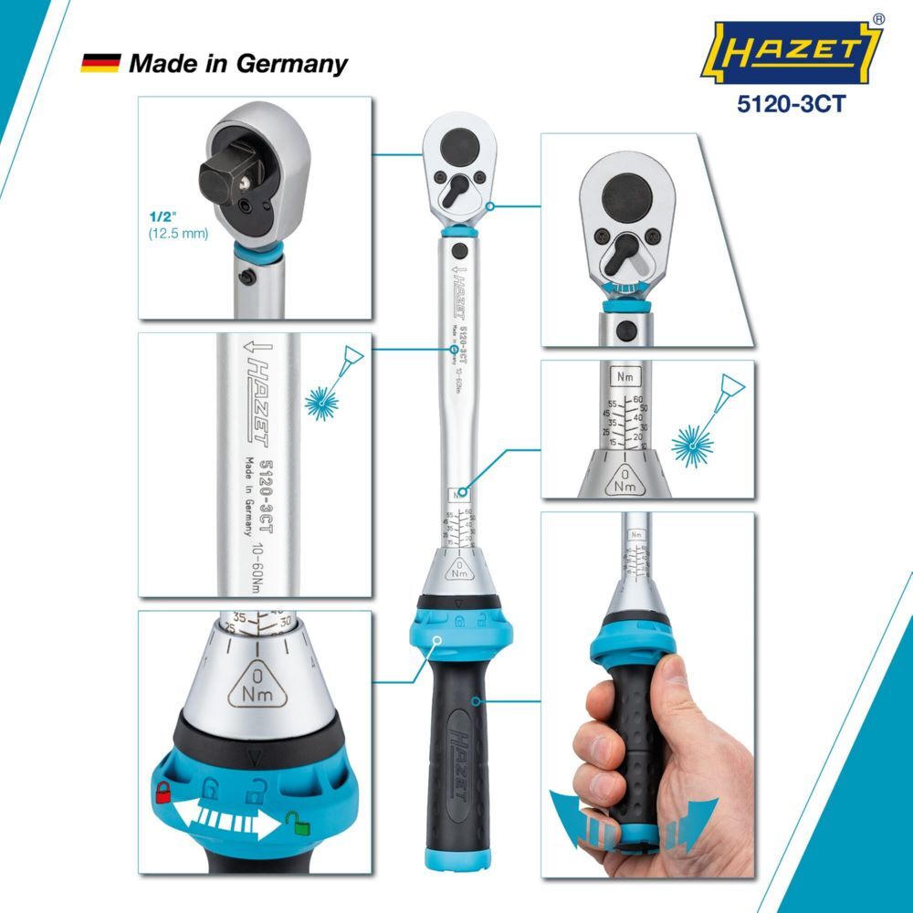 Hazet Drehmomentschlüssel mit DAkkS Kalibrierschein 5120-3CTCAL Länge 320 mm Produktbild Hazet Drehmomentschlüssel mit DAkkS Kalibrierschein 5120-3CTCAL Länge 320 mm bild 3