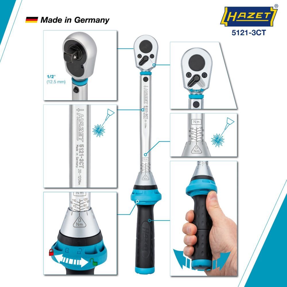 Hazet Drehmomentschlüssel mit DAkkS Kalibrierschein 5121-3CTCAL Vierkant Länge 421 mm Produktbild Hazet Drehmomentschlüssel mit DAkkS Kalibrierschein 5121-3CTCAL Vierkant Länge 421 mm bild 3