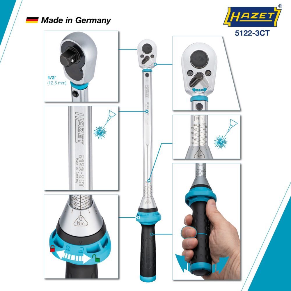 Hazet Drehmomentschlüssel mit DAkkS Kalibrierschein 5122-3CTCAL Vierkant Länge 519 mm Produktbild Hazet Drehmomentschlüssel mit DAkkS Kalibrierschein 5122-3CTCAL Vierkant Länge 519 mm bild 3