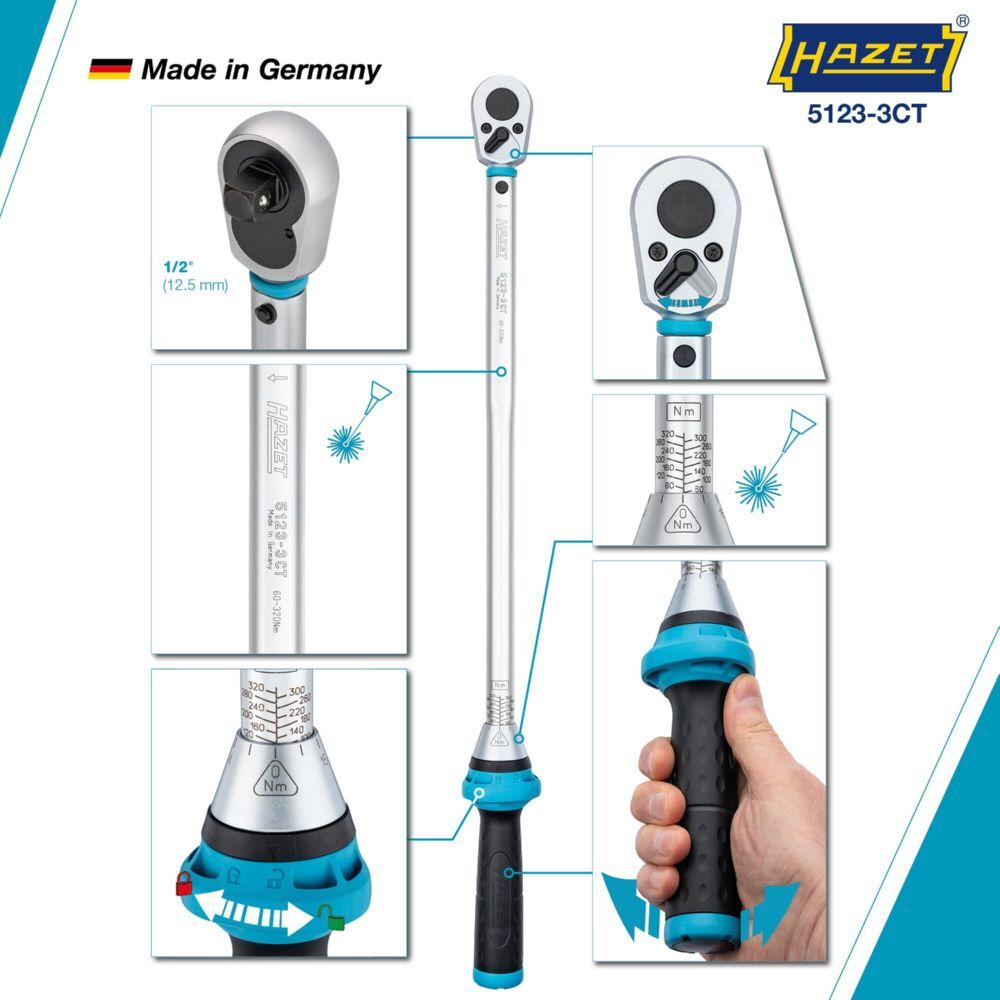 Hazet Drehmomentschlüssel mit DAkkS Kalibrierschein 5123-3CTCAL Vierkant Länge 628 mm Produktbild Hazet Drehmomentschlüssel mit DAkkS Kalibrierschein 5123-3CTCAL Vierkant Länge 628 mm bild 3