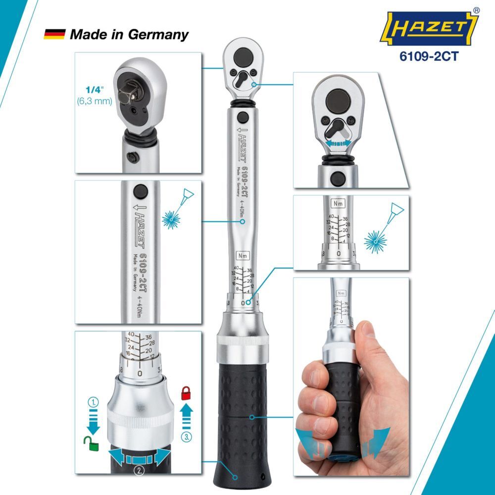 Hazet Drehmomentschlüssel mit DAkkS-Kalibrierschein 6109-2CTCAL Vierkant  Länge 256 mm Produktbild Hazet Drehmomentschlüssel mit DAkkS-Kalibrierschein 6109-2CTCAL Vierkant  Länge 256 mm bild 3