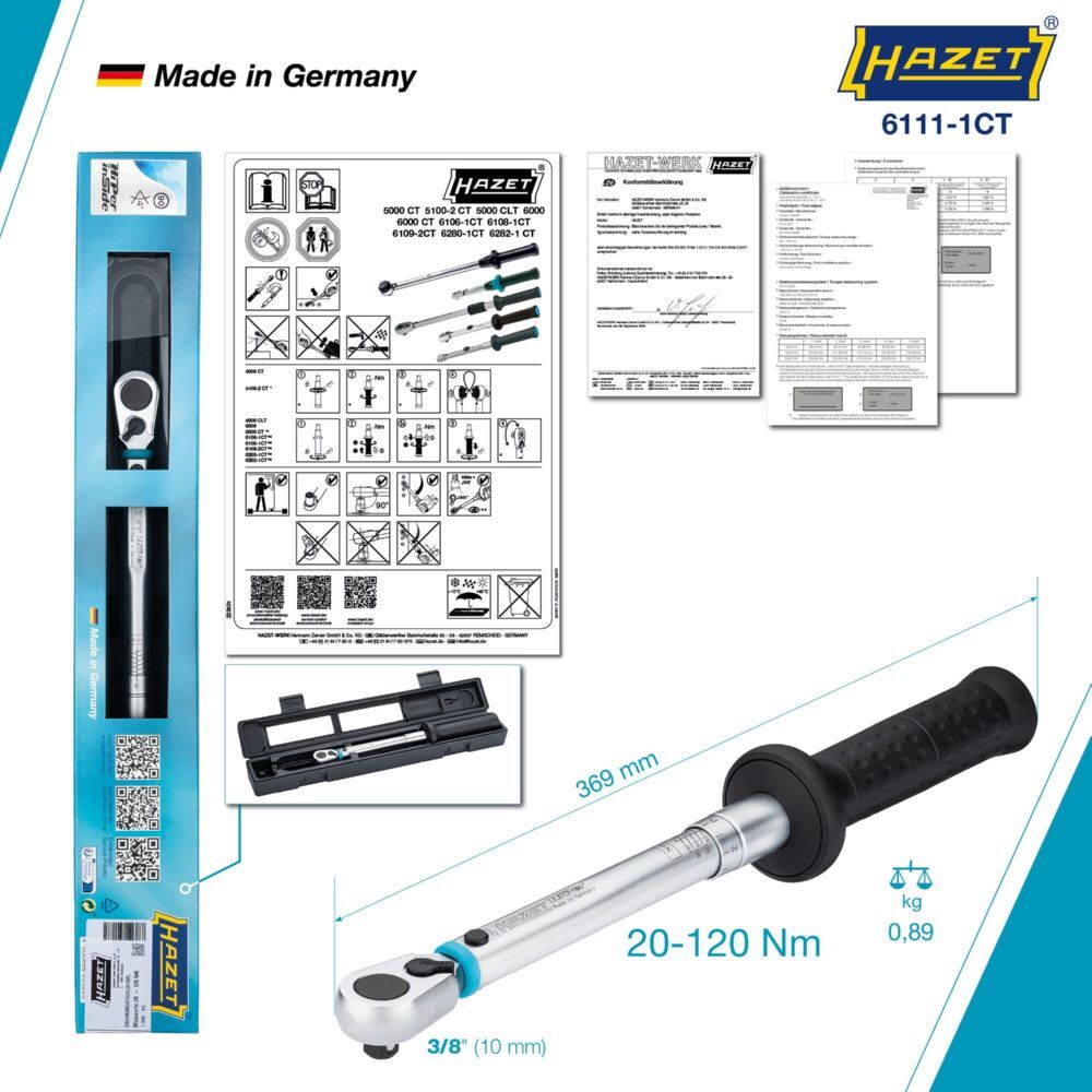 Hazet Drehmomentschlüssel mit DAkkS Kalibrierschein 6111-1CTCAL 20-120 Nm 389 mm Produktbild Hazet Drehmomentschlüssel mit DAkkS Kalibrierschein 6111-1CTCAL 20-120 Nm 389 mm bild 6