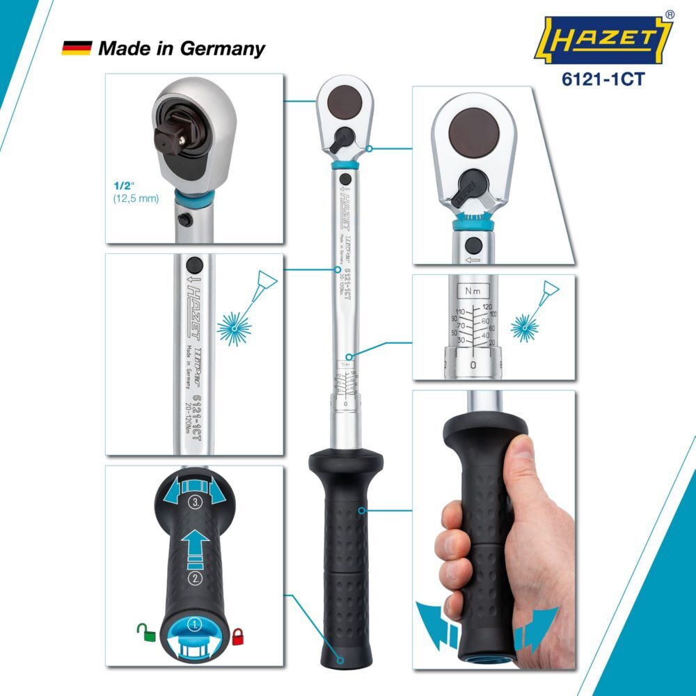 Hazet Drehmomentschlüssel mit DAkkS Kalibrierschein 6121-1CTCAL 1/2 Zoll 435 mm Produktbild Hazet Drehmomentschlüssel mit DAkkS Kalibrierschein 6121-1CTCAL 1/2 Zoll 435 mm bild 8