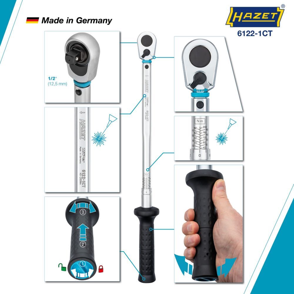 Hazet Drehmomentschlüssel mit DAkkS Kalibrierschein 6122-1CTCAL 40-200 Nm 543 mm Produktbild Hazet Drehmomentschlüssel mit DAkkS Kalibrierschein 6122-1CTCAL 40-200 Nm 543 mm bild 8