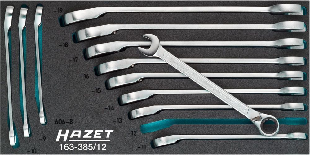 Hazet Knarren Ringmaulschlüssel Satz 163-385/12 Außen Doppelsechskant Tractionsprofil Produktbild Hazet Knarren Ringmaulschlüssel Satz 163-385/12 Außen Doppelsechskant Tractionsprofil