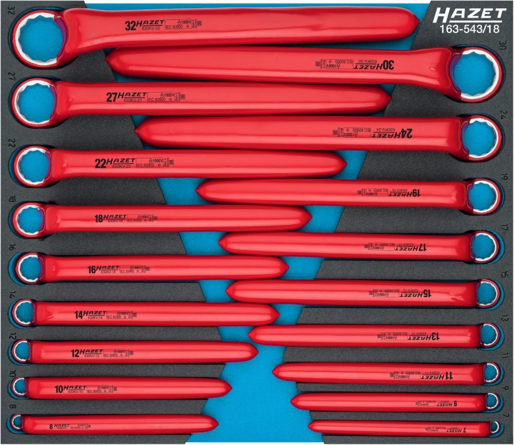 Hazet Ringschlüssel Satz schutzisoliert 163-543/18 Außen Doppelsechskant 7-32 Produktbild Hazet Ringschlüssel Satz schutzisoliert 163-543/18 Außen Doppelsechskant 7-32