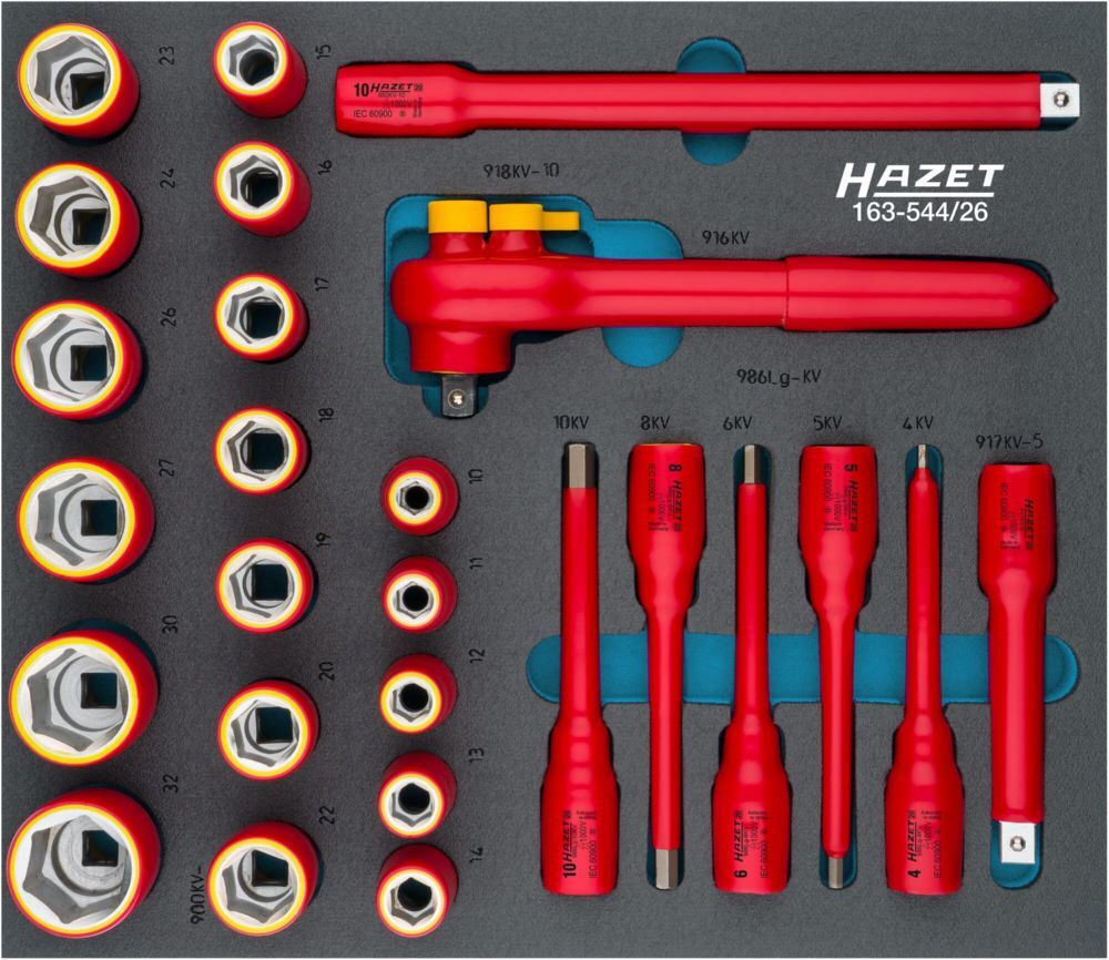 Hazet Steckschlüssel Satz schutzisoliert 163-544/26 mit 1/2 Zoll Vierkant 10-32 Produktbild Hazet Steckschlüssel Satz schutzisoliert 163-544/26 mit 1/2 Zoll Vierkant 10-32