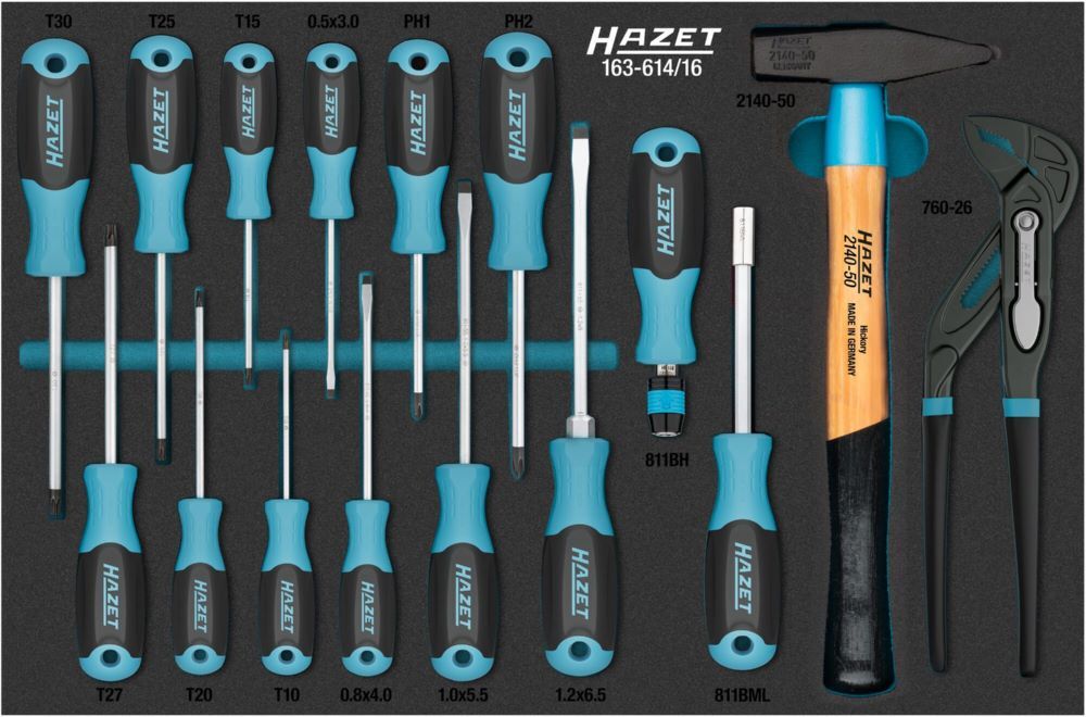Hazet Werkzeug Satz 163-614/16 mit Schraubendreher Hammer Zange 16 teilig Produktbild Hazet Werkzeug Satz 163-614/16 mit Schraubendreher Hammer Zange 16 teilig