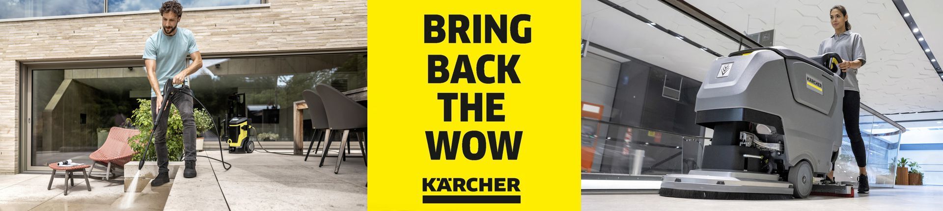 Kärcher Home & Garden Hochdruckreiniger und Professional Scheuersaugmaschine in Aktion