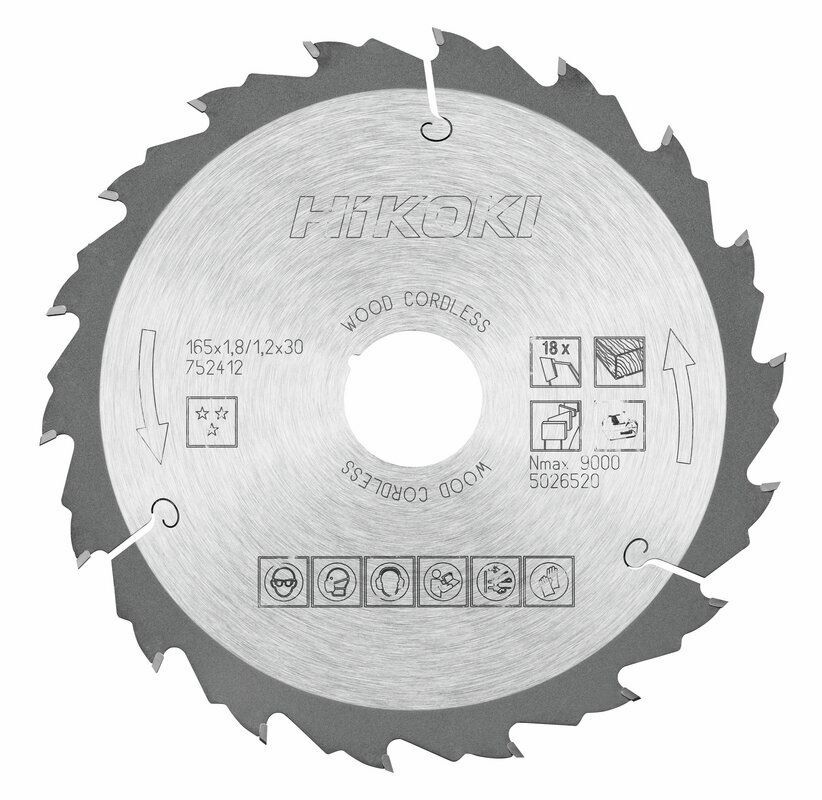 Produktbild Hikoki TCT Kreissägeblatt Holz 165 x 30 mm 20 Z18 Flach und Wechselzahn