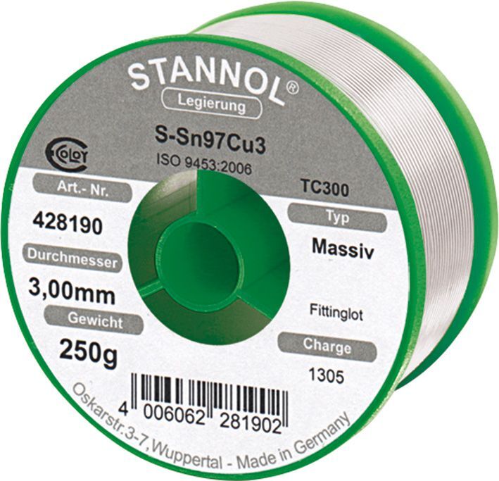 Stannol Fittingslot D. 3 mm Nr.428190 250g Stannol Fittingslot D. 3 mm Nr.428190 250g