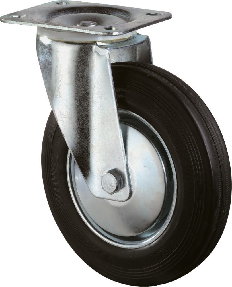 BS Rollen Lenkrolle 80 mm Lg. R Stahlbl verz. Gummirad Produktbild BS Rollen Lenkrolle 80 mm Lg. R Stahlbl verz. Gummirad