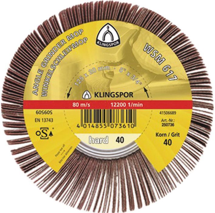 Klingspor Winkelschleifmop WSM 617 125x20mm K 40 Produktbild Klingspor Winkelschleifmop WSM 617 125x20mm K 40