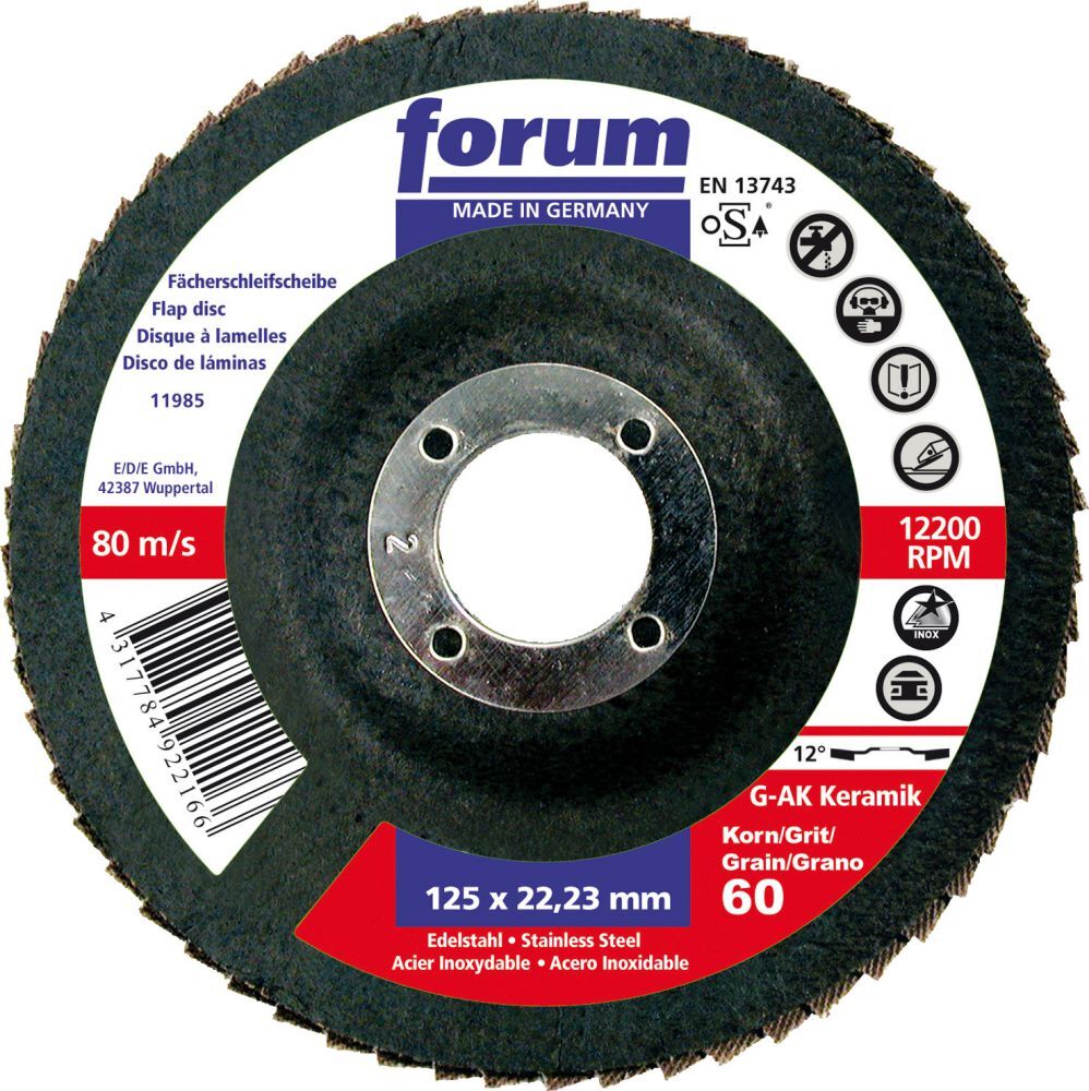 FORUM Fächerschleifscheibe Keramik115mm K 60 gew. Produktbild FORUM Fächerschleifscheibe Keramik115mm K 60 gew.