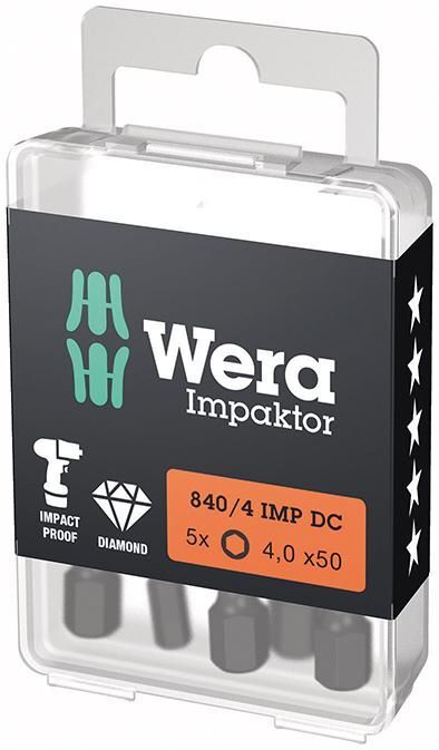 Wera Bit Impaktor Innensechskant 4x50 mm 6 kant DIN 3126 C6,3 5er Pack Wera Bit Impaktor Innensechskant 4x50 mm 6 kant DIN 3126 C6,3 5er Pack