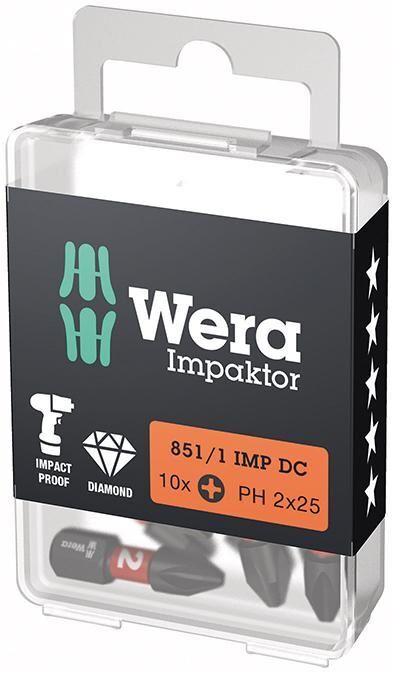 Wera Bit Impaktor Kreuzschlitz Schrauben PH 2x25 mm DIN 3126 C6,3 10er Pack Produktbild Wera Bit Impaktor Kreuzschlitz Schrauben PH 2x25 mm DIN 3126 C6,3 10er Pack