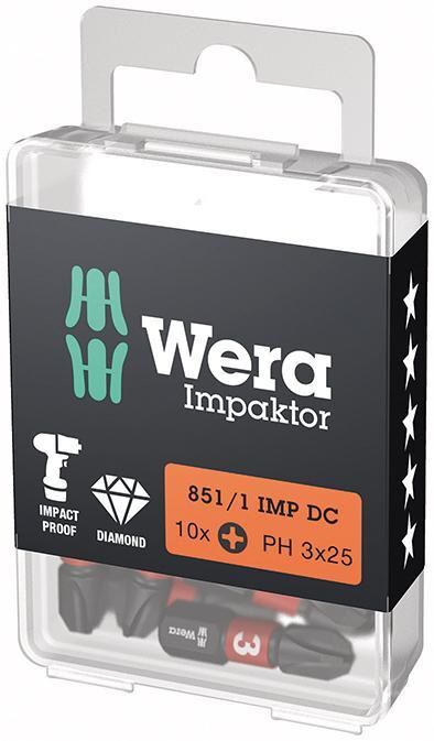 Wera Bit Impaktor Kreuzschlitz Schrauben PH 3x25 mm DIN 3126 C6,3 10er Pack Produktbild Wera Bit Impaktor Kreuzschlitz Schrauben PH 3x25 mm DIN 3126 C6,3 10er Pack